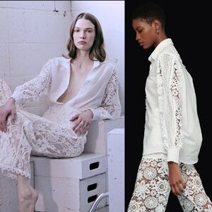 NWT Waimari Demi Lace Cotton Shirt Blouse Button Up White